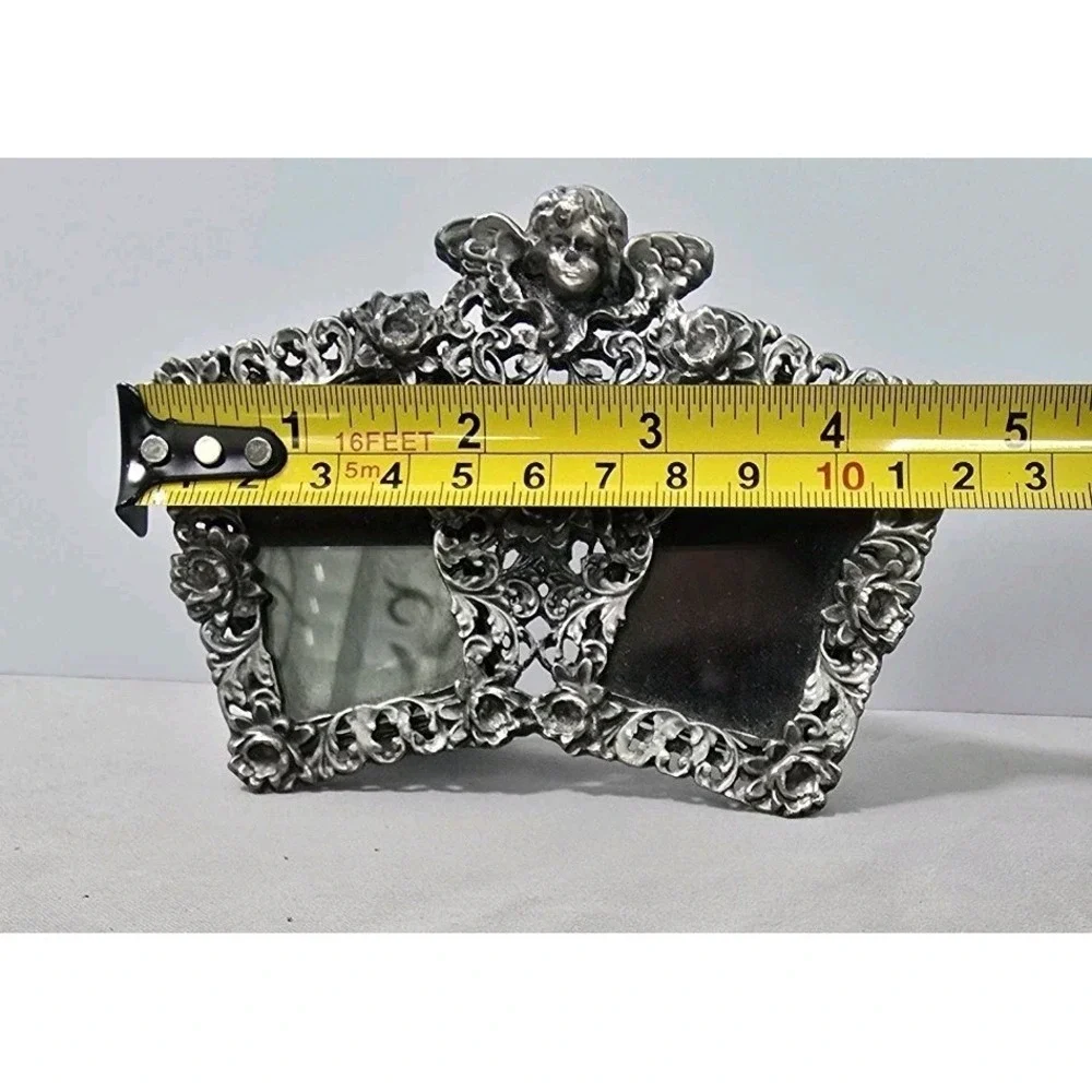 VTG Double Photo Frame Baroque/Neoclassical Velvet Angel Ornate 3.5x4.5